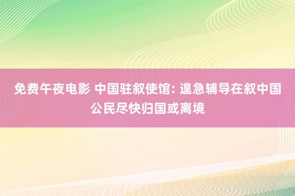 免费午夜电影 中国驻叙使馆: 遑急辅导在叙中国公民尽快归国或离境