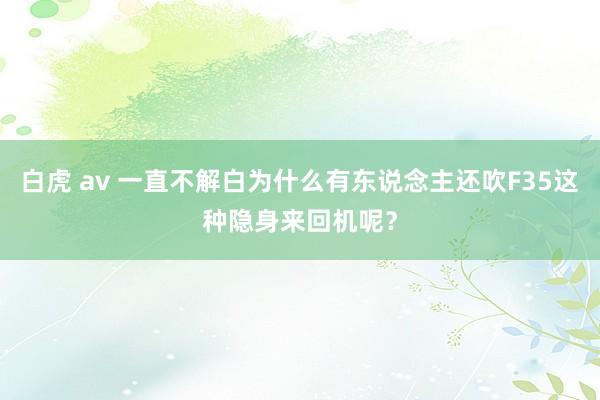 白虎 av 一直不解白为什么有东说念主还吹F35这种隐身来回机呢？