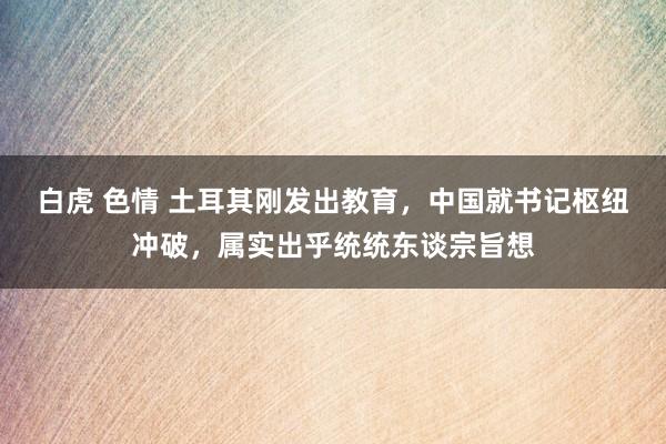 白虎 色情 土耳其刚发出教育，中国就书记枢纽冲破，属实出乎统统东谈宗旨想